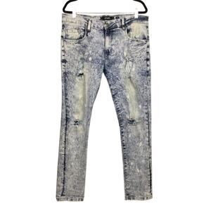 Spark Men's 90's Y2K Acid Wash Distressed Stretch Mid Rise Jeans Size 34/32